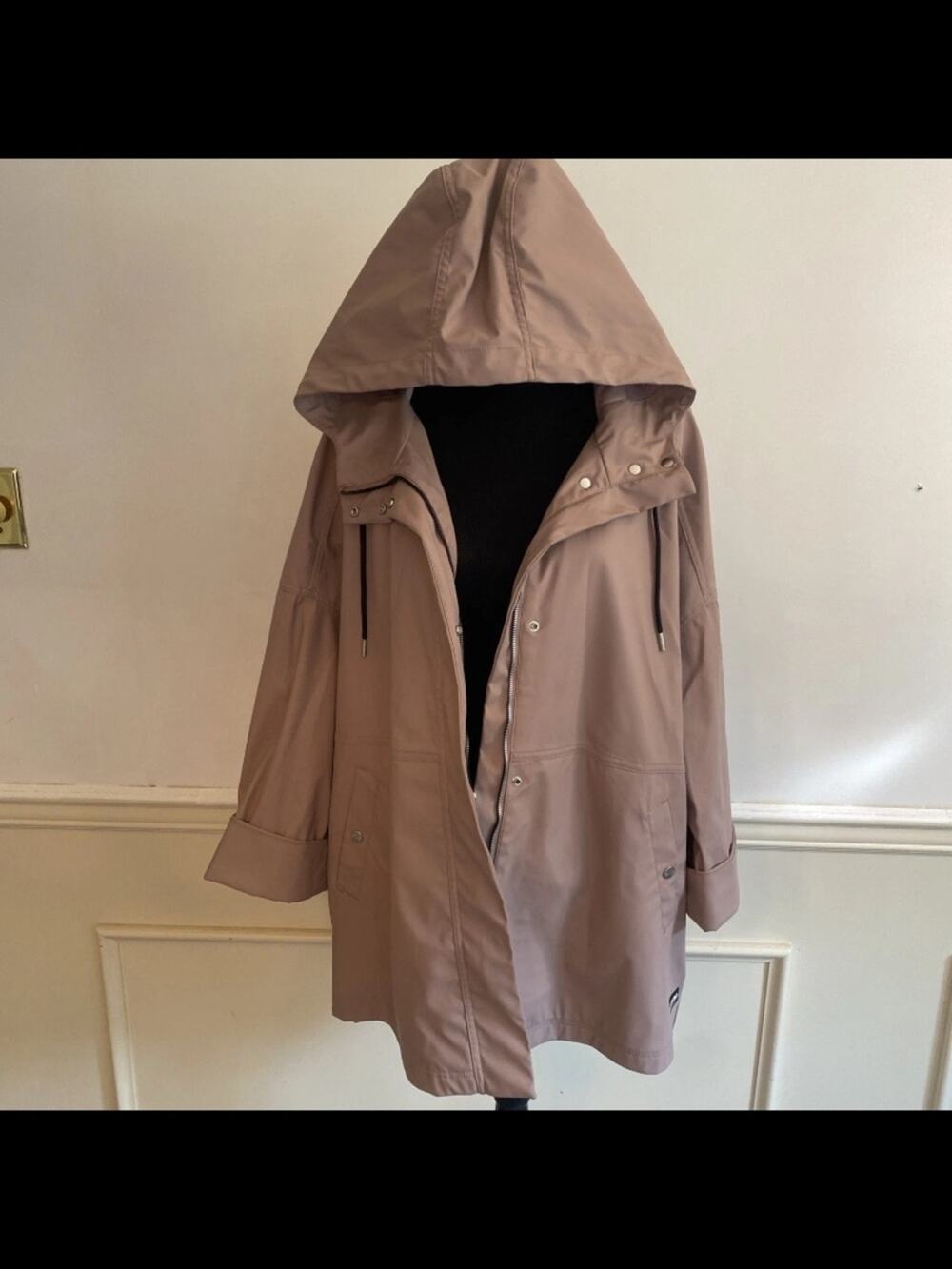 Calvin Klein Performance Hooded Oversize Raincoat Coat - Taupe/Pink